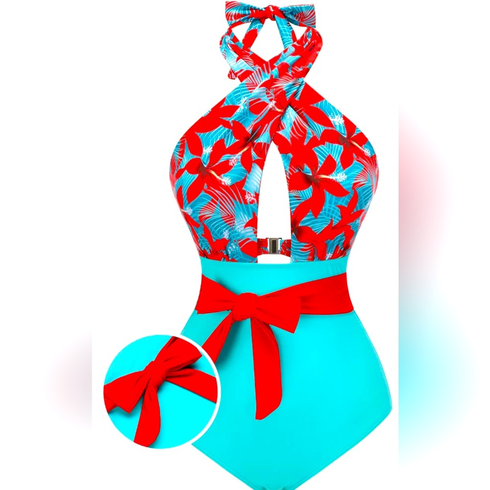 NEW, gorgeous teal and red one piece swimsuit!